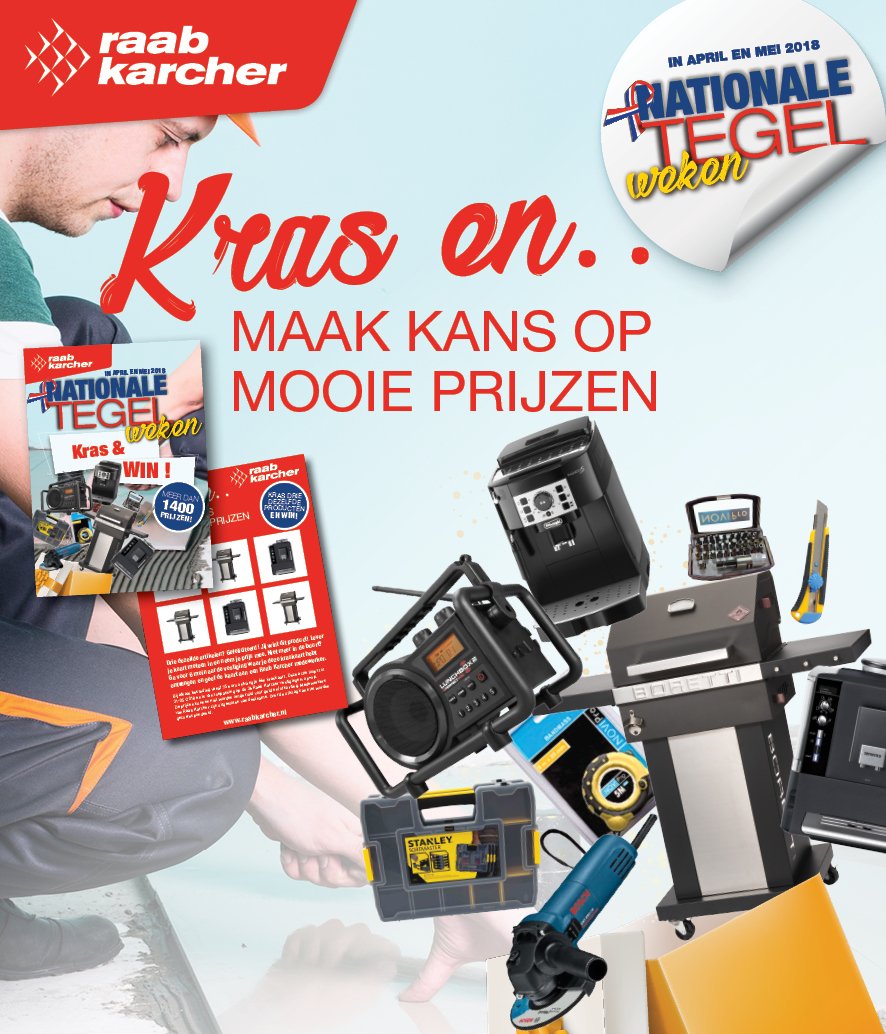 Kom langs bij Raab Karcher tijdens de Nationale Tegelweken en win fantastische prijzen. Bij afhaalbesteding vanaf €75,- ontvang je één kraskaart. Drie dezelfde artikelen? Gefeliciteerd! Jij wint dit product! 🎁 #nationaletegelweken #tegelsindespotlight