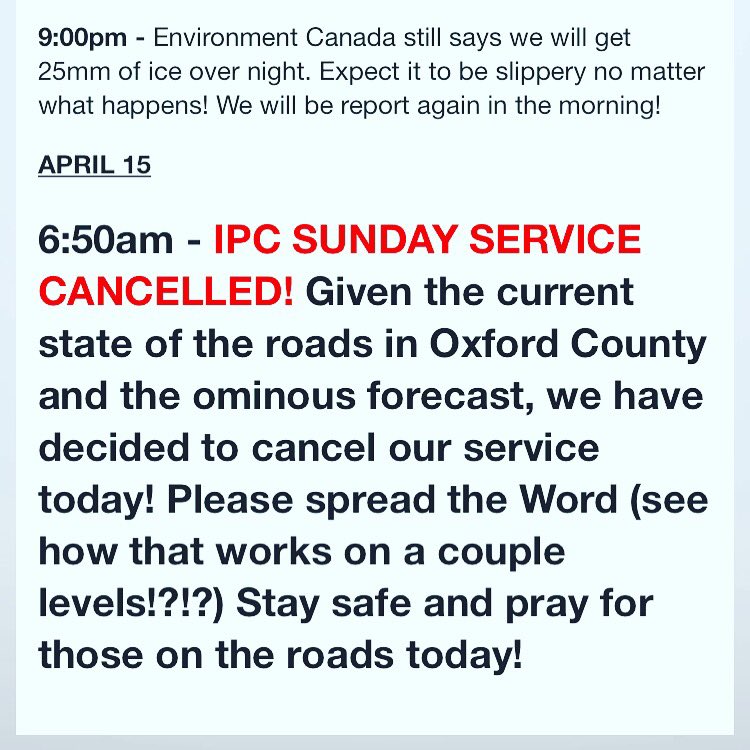 thriveatipc's tweet photo. **CANCELLED SERVICE** see the pic and our app and social media pages - we have cancelled our Sunday Service today due to the weather! Share the word! https://t.co/UA0Knfptno