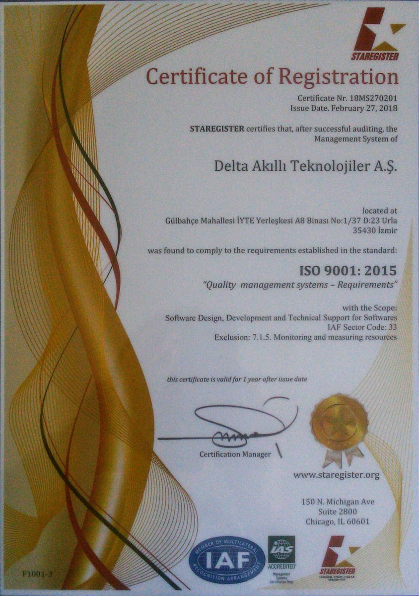 Kalitemiz belgelendi :) ISO 9001:2015 Kalite Yönetim Sistemi belgemizi aldık. Sağlam adımlarla geleceğe ilerliyoruz. Bu süreçte bizi hiç yalnız bırakmayan <a href="/STAREGISTER/">STAREGISTER</a> ekibine teşekkür ederiz.