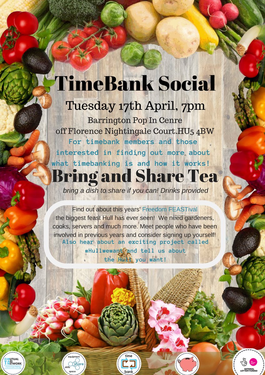 TimeBank_HER's tweet photo. Join us on tues evening @7pm for a timebank welcome and social. Everyone welcome. Venue: Barrington Pop in courtesy of tb member@pfh_hull. Bring and Share meal. https://t.co/UoEI2tLAMn