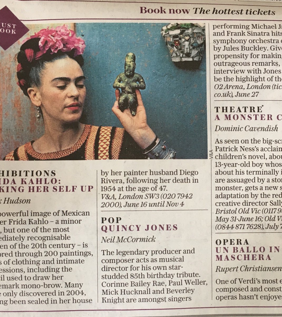 Can’t agree more with <a href="/Telegraph/">The Telegraph</a> : The <a href="/V_and_A/">V&A</a> ‘s much awaited #FridaKahlo exhibition is among the hottest tickets. Starts June 16. Book now!
