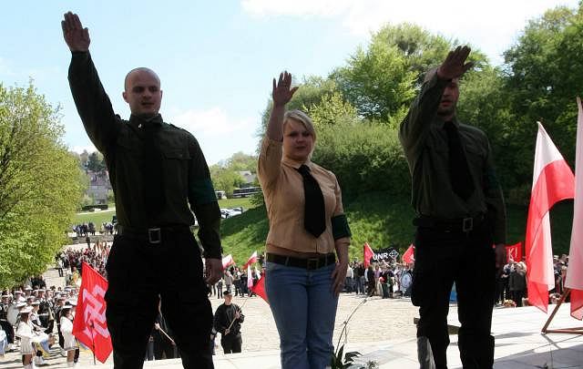 Wroclaw, Poland. 02nd Apr, 2016. Justyna Helcyk, Coordinator of ONR  (National Radical Camp)delivers a speech during anti immigrant and anti  Muslim protest organized by Oboz Narodowo-Radykalny (National Radical Camp)  in Wroclaw, western