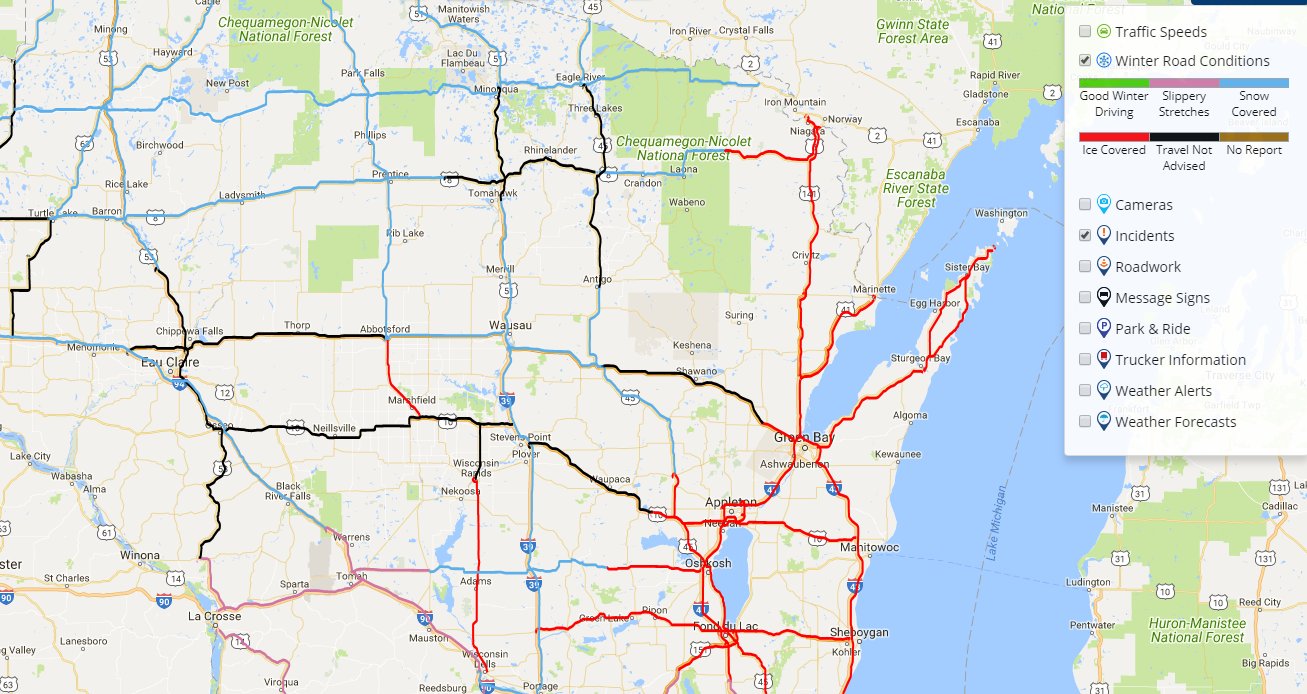 Highway 29 Wisconsin Map Wsaw On Twitter: "#Update--Travel Is Hazardous To Impossible Across The  Region This Morning. Latest Wisconsin Dot Winter Road Map Shows Travel Not  Advised On Many Major Highways Including Parts Of Highway 29,