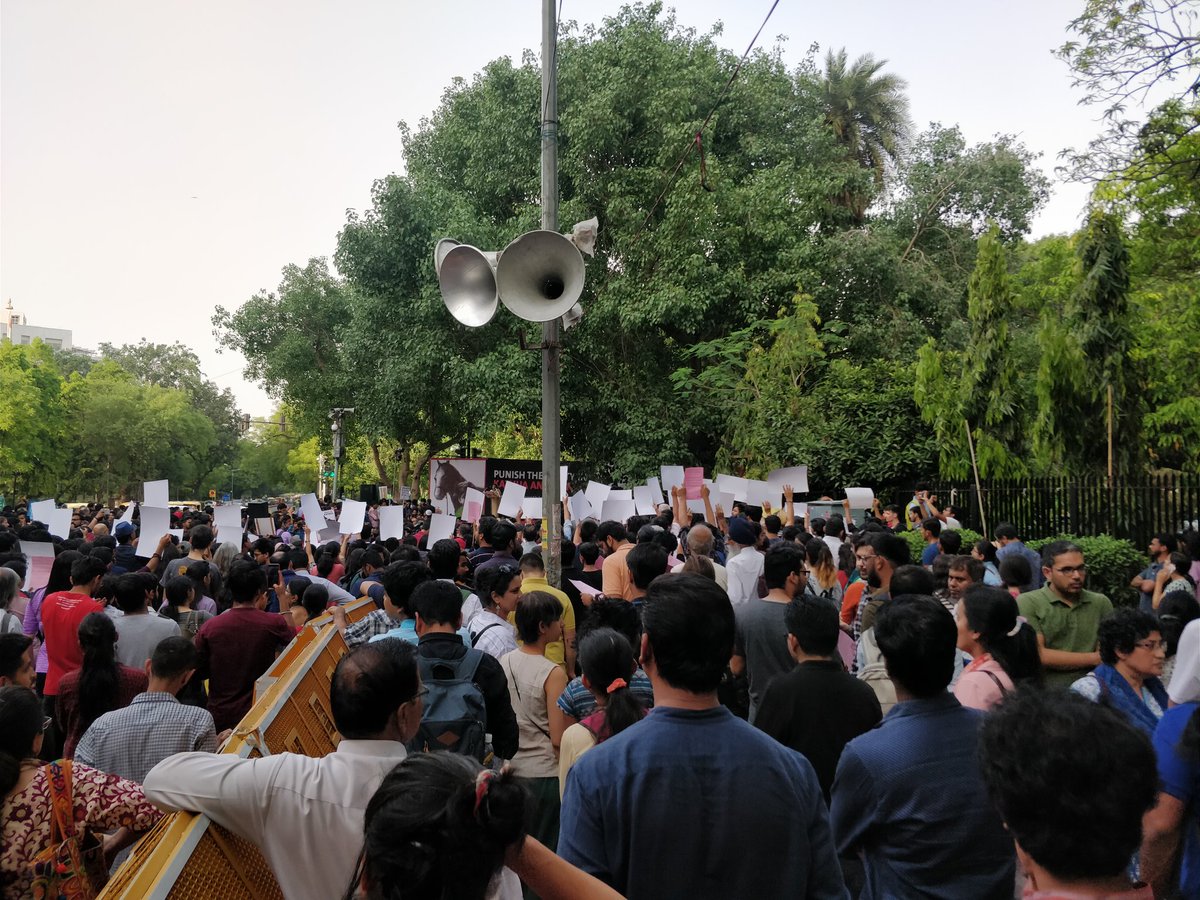 Thousands gathered at the protest in Delhi against the Unnao &amp; Kathua rape. #SpeakUpIndia
