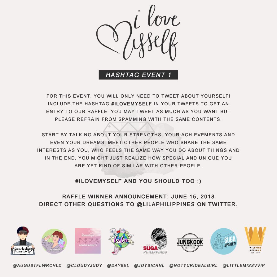 LilaPhilippines's tweet photo. 💞#ILOVEMYSELF CAMPAIGN :: a BTS 5th Anniversary Project💞

@LILAphilippines w/ other fanbases launch a CAMPAIGN in line with @BTS_twt advocacy: Love Myself.

💎 See our CAMPAIGN WEBSITE for details: https://t.co/qVVozDd1Ju

Donate.
Shop.
Volunteer.
Hashtag.
Spread the love! https://t.co/byutF9fn7Z