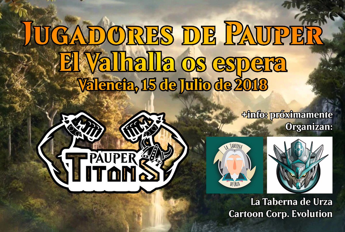 TabernaUrza's tweet photo. Por fin! Aquí tenéis una premier de algo que nos hace muchísima ilusión! El primer torneo NACIONAL que vamos a organizar junto a @CartooncorpVale #PauperTitansVLC
Más info en breves pero id reservando fecha que habrá sorpresas! https://t.co/WtdVoxDXNx