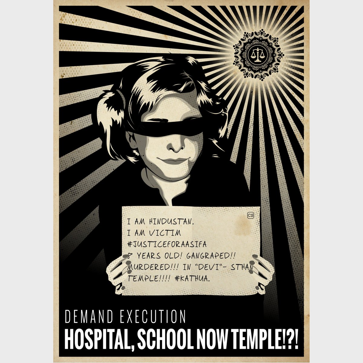 graphic_monk's tweet image. Are our sisters' daughter mother girlfriend women including “goddess” safe to live in India? Where is the end? Demand justice. (You can use my poster for protest) #demandexecution #justiceforasifa #kathua #punishthesavages  #savethechildren  #makeindiasafeforwomen #graphicmonk