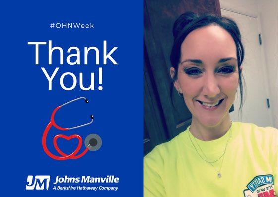 JohnsManville's tweet image. Last but not least, #thankyou to Sarah for all of her efforts as an #OHN at JM! We appreciate all you do for us! #OHNWeek #WeAreJM