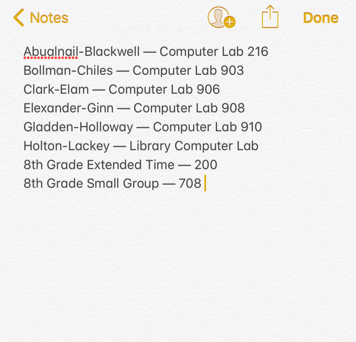 ‼️All 8th graders last name beginning with letters A-L, please see the picture below for your testing location for Monday, April 16th. Be in that location by 8am Monday (tomorrow) morning‼️