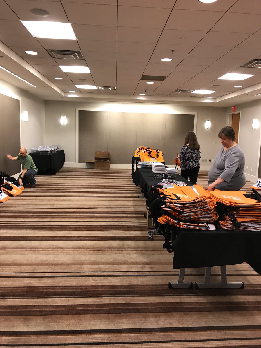 AnitaWinger's tweet photo. Stuffing conference bags!  Thanks for he help!#cosugi2018 https://t.co/UVieBkv6EZ