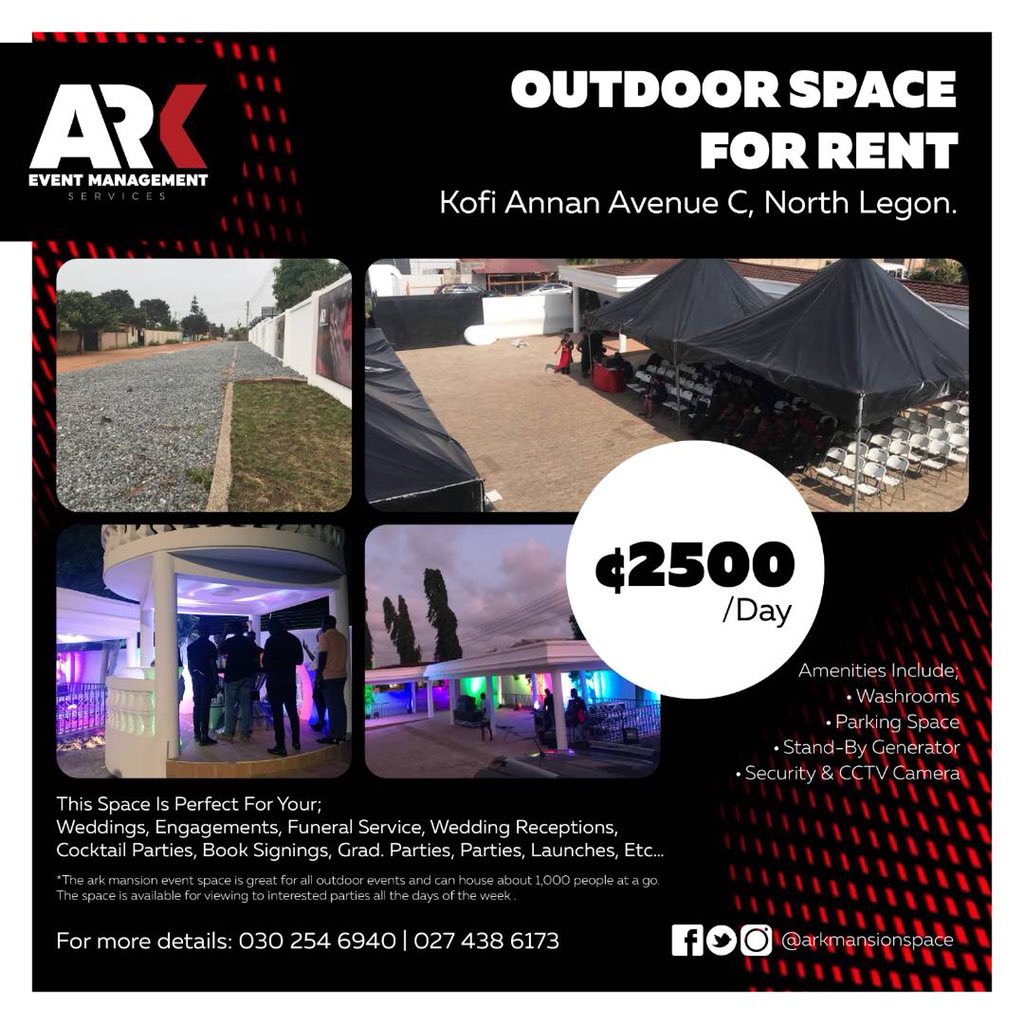 ARKeventgh's tweet photo. Happy Sunday ๐ค This space is perfect for all your outdoor events #RentWithArk https://t.co/e4XvpHhc8W