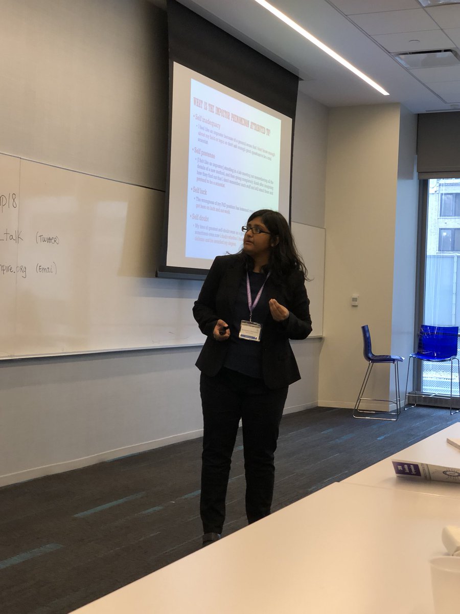 Jackie_Gio's tweet photo. In awe of Dr Chakraverty’s powerful quotes from her study on #impostorsyndrome. Lots in STEM feel it, likely it affects more of those in marginalized groups, and #impostorism IMPACTS YOUR DECISIONS AND YOUR SUCCESS! #SciSymp18 https://t.co/PdMwYmSHzT
