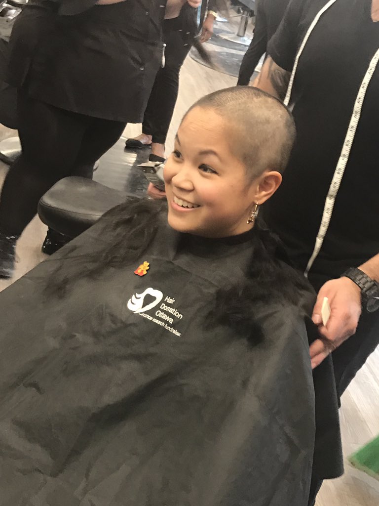 Forget #TransformationTuesday there are transformations happening right here at <a href="/AlgonquinColleg/">Algonquin College</a> today! This superstar decided to shave her hair for #cancer care! What a #hero4CHEO with <a href="/HairDonationOT/">Hair Donation Ottawa</a>