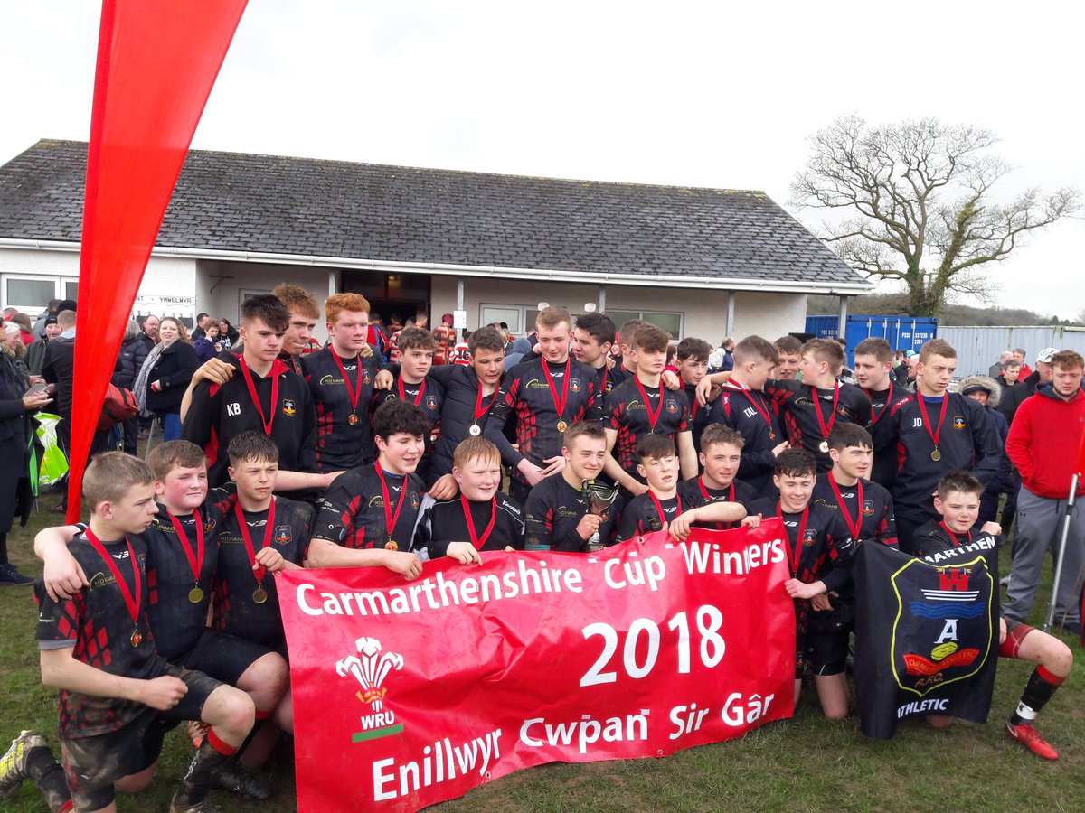 CarmAthletic's tweet photo. Very many congratulations to our U14's &amp; U15's who won their respective finals at the Scarlets region Finals Day in Nantgaredig today. @CarmAthletic U14's 24 vs @Llandybie_RFC U14's 5 in the plate and @CarmAthletic U15's 24 vs @ClwbRygbiCNE U15's 3 in the cup. Da iawn!  ❤️🖤 https://t.co/JcNUYr3XPb