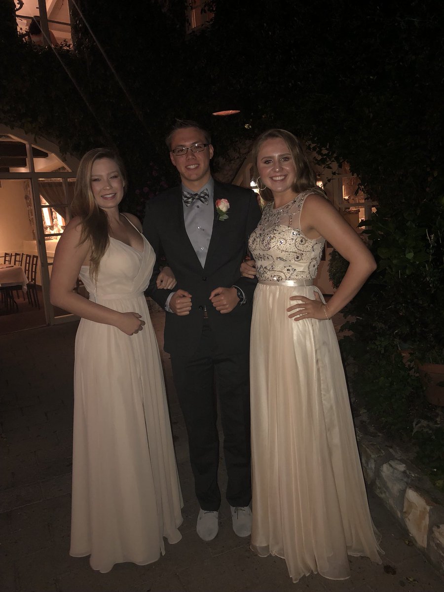 SeaDolphins's tweet photo. Here are some Dolphins outside of their natural habitat the pool... 
Senior Swimmers Eva, Henry and Nina traded in their cap and goggles for their prom attire! 🏊‍♀️🏊‍♂️🏊‍♀️🐬💃🕺💃 https://t.co/RO9BE0RmLF