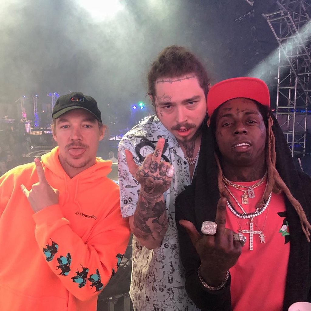 18sChella's tweet photo. Diplo, Post Malone and Lil Wayne https://t.co/cdawV7TFS9