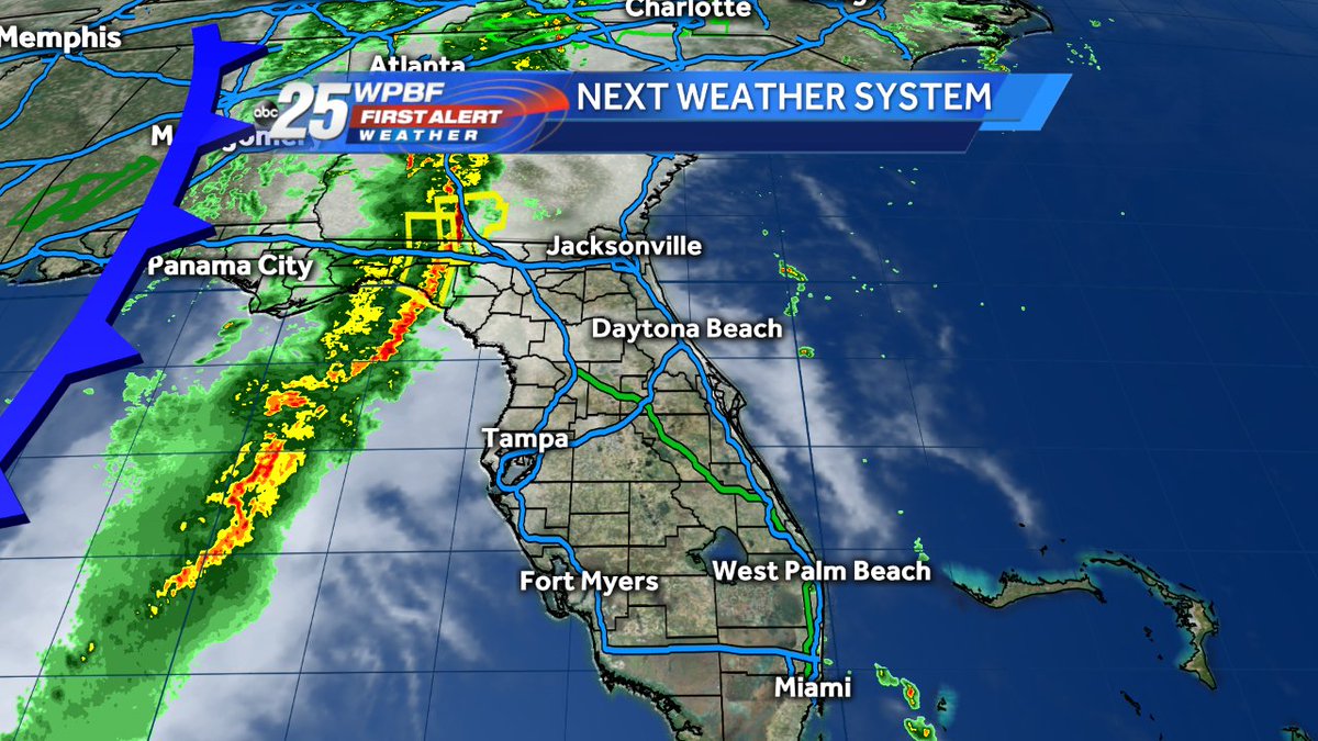 WPBF25News's tweet photo. Storms will start to pop up after 4pm. Strongest storms moving in late tonight. Gusty winds, frequent lightning and iso'd tornadoes are possible. #wpbfwx #wpbfstorms https://t.co/tySF0qn3Pr