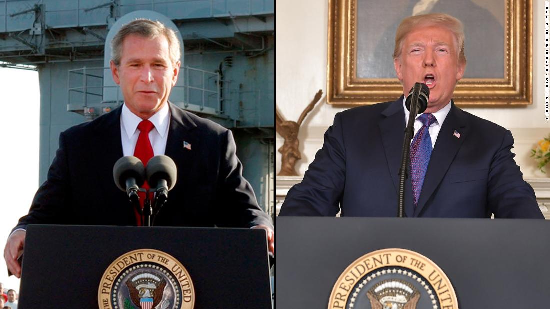 CNN's tweet photo. President Donald Trump on Sunday defended his use of the term "mission accomplished" to describe Friday's missile strike in Syria. https://t.co/Ld9zCd00nF https://t.co/jTO5vL9UvR