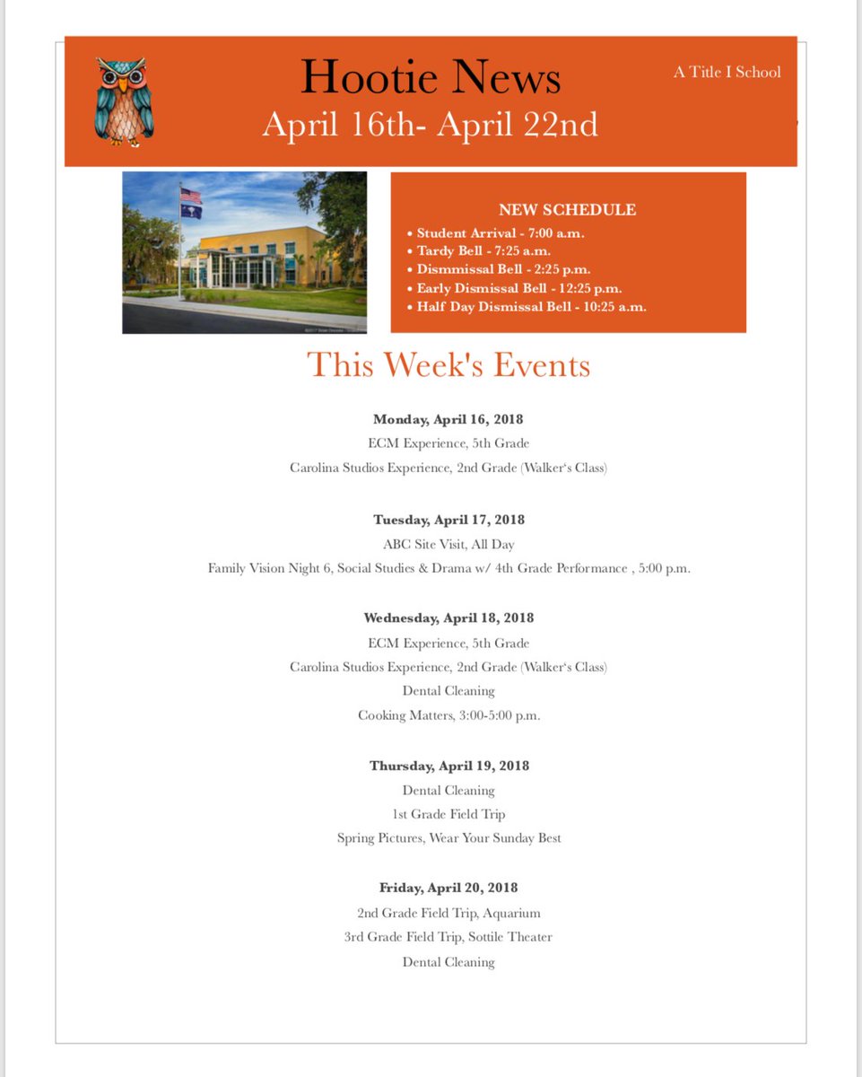 NCCAElementary's tweet image. NCCAE Families, please read, like, and share our Hootie News!