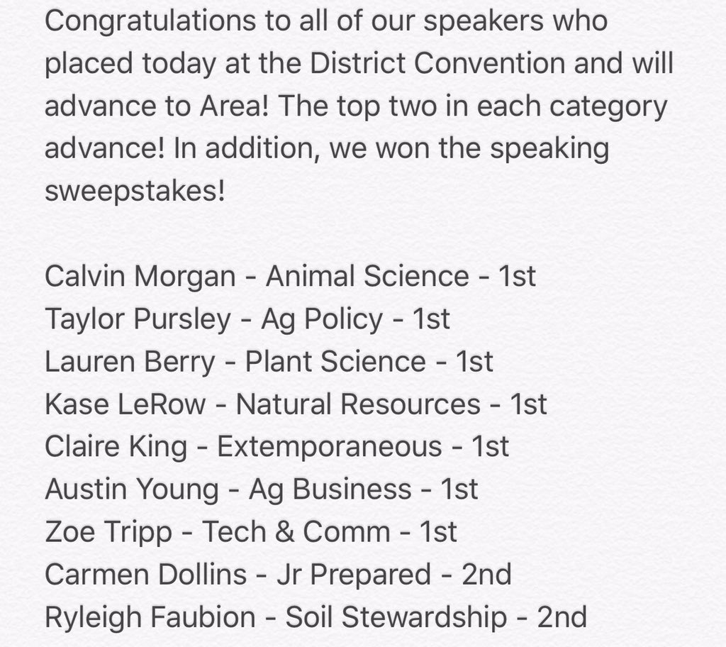 MidwayFFA's tweet photo. We also have 3 new officers in our chapter!
Madalyn Willis: Area Officer
Austin Young: District 1st Vice President
Kase LeRow: District Vice President 

It was a great day for Midway at District Covention yesterday! https://t.co/0d9tvGw6Os