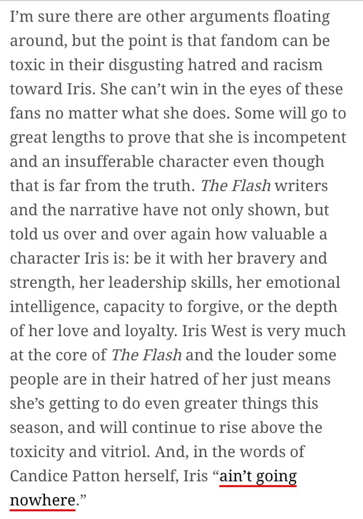 solasregrets's tweet photo. .@FLASHtvwriters @chipeyt @TheJudalina @TheCW @CW_TheFlash It’s absolutely tragic when a racist fan tries to use a reviewers’ words about Ralph and turns them on Iris WestAllen, like she hasn’t read that same critic’s opinion her transparent behavior. https://t.co/RIFI8FLqOe https://t.co/y43h9kkYGy
