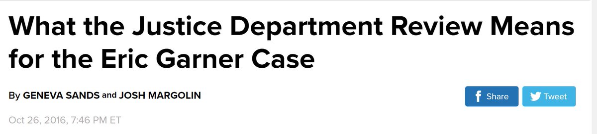 4. On 10/24/16, AG Loretta Lynch swaps out the federal investigative team looking into the officers responsible for the Eric Garner case. Loretta Lynch swaps out the original team investigating the Eric Garner case with a new team  http://abcnews.go.com/US/justice-department-review-means-eric-garner-case/story?id=43085124