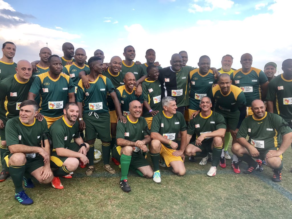 GautengProvince's tweet photo. #PSCG18 Team Photo before the game starts #PromotingSocialCohesion through football We are at the #AceNtsoelengoe Stadium in Mohlakeng @PREMIERSCG @GautengSACR https://t.co/bNO9Y1Punf