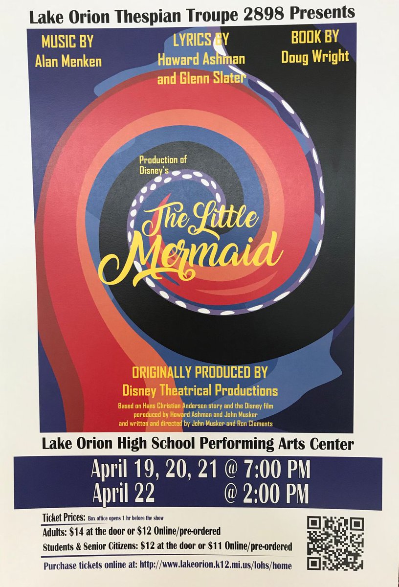 Get your tickets for Disney’s The Little Mermaid at the following link. Sunday’s matinee performance is nearly sold out. Tickets will be sold (if available) at the door, but once they’re gone, they’re gone! buff.ly/2qAKWvY