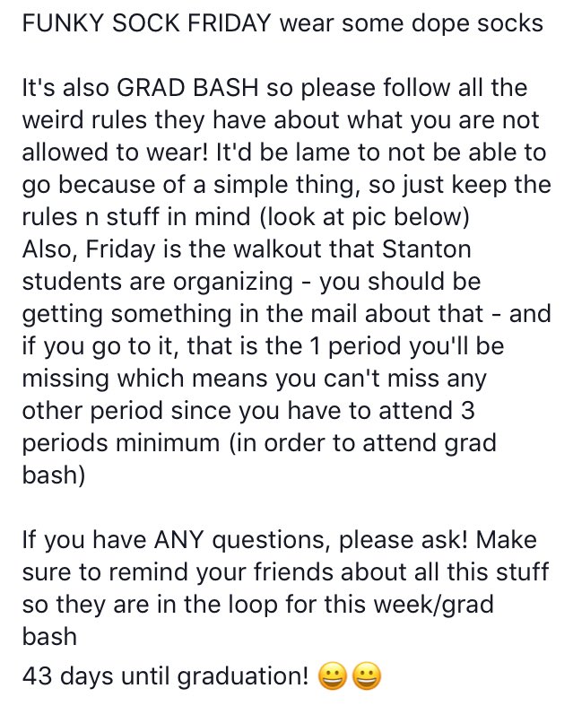 scp2018's tweet photo. SENIOR WEEK! GRAD BASH! 43 DAYS TIL GRADUATION!
RT this to remind a senior 🤠 https://t.co/IjPbmqYkNH