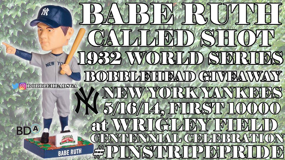BobbleheadSGA's tweet photo. Original Baseball Icon New York #Yankees All-Time Legend Babe Ruth #Bobblehead commemorates #CalledShot Home Run at 1932 World Series (gesture unconfirmed)

First 10000 Fans 5/16/14 Wrigley Field received #TheGreatBambino #SultanOfSwat #PinstripePride #DamnYankees #BronxBombers https://t.co/zTARWTdjvQ