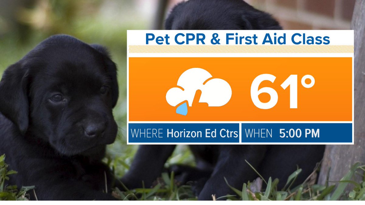 MichaelEstimeWX's tweet photo. Pet #CPR &amp; #FirstAidClasses are taking place at #HorizonEductionCenters at 5 PM this evening! Expect showers and THUNDERSTORMS. Have your rain gear ready to go! https://t.co/SlW8Qt2Lh5