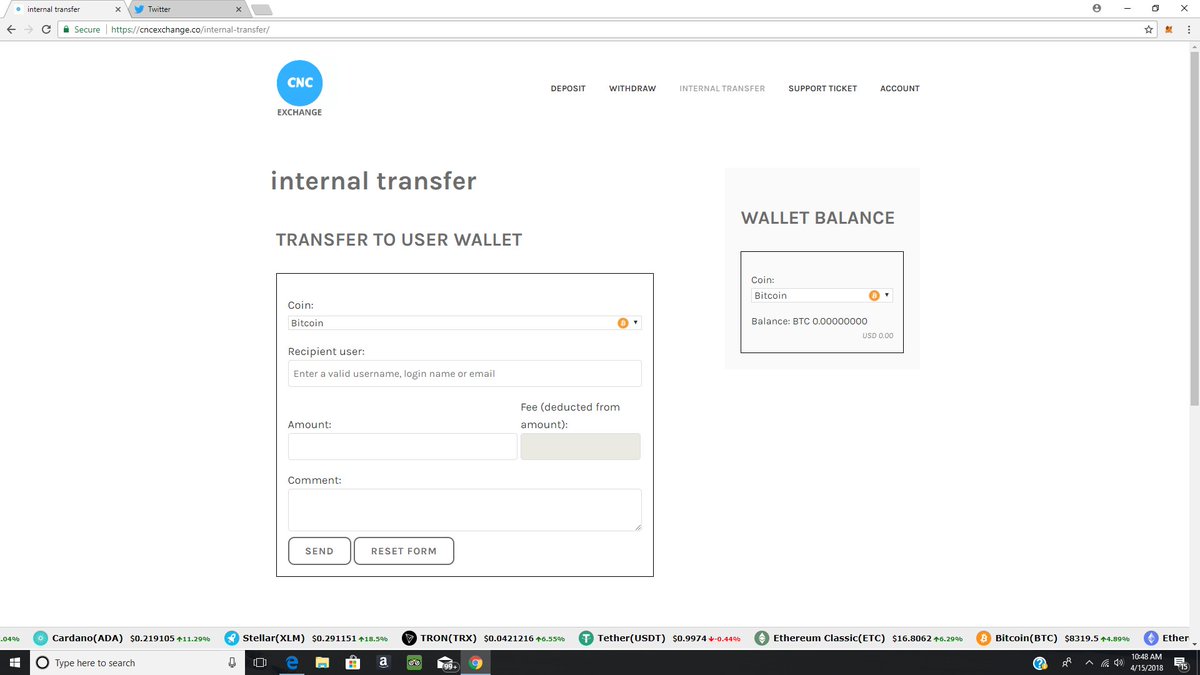 cnc_exchange's tweet photo. We have added internal transfer and we have added a support tickect area , we have taken down our home page because we will be working on the forntend and the development of the exchange #cryptocurrencies #bitcoin #Ripple #cncexchange #VEROSDH #veros #veroscoin #Litecoin #eth https://t.co/aMekkKKVk3