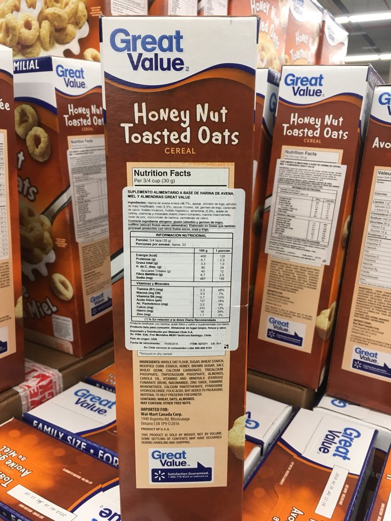 OTECInocuidad's tweet photo. Aviso: Cereal infantil ALTO en azúcar y calorías NO rotulado en Líder Puerto Varas. Ley exige incluir SELLOS. Productores nacionales han hecho esfuerzo en poner sellos en todos sus productos, se espera el mismo cumplimiento d Walmart @ministeriosalud @Walmart__Chile @guidogirardi https://t.co/htmOdRbSC8