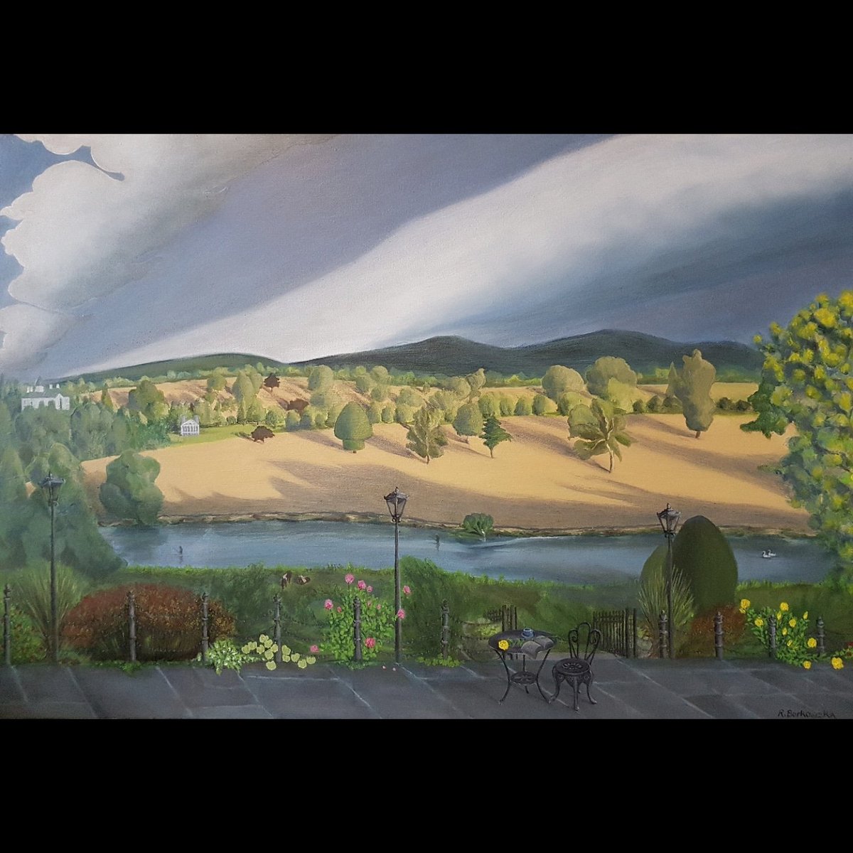 rhborkowska's tweet photo. My #painting of the #view from the #terrace at #knocklofty #house in #clonmel #ireland, looking down on #riversuir. My #art #artgallery #artwork copyright #river #suir
#oilpainting on #canvas
91cm x 61cm https://t.co/KkrMjvGYDF