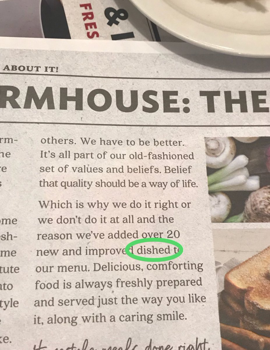 TweetlessBrown's tweet photo. @BobEvansFarms While enjoying a breakfast done right in Fremont, OH, we noticed a typo on the paper placemats. We wanted to bring this to your attention because it’s in middle of an article on how you “do things right”
Great breakfast though 🍳 https://t.co/nrxqj1RoJe