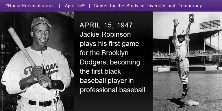 Pictures of Jackie Robinson. April 15, 1947: Jackie Robinson plays his first game for the Brooklyn Dodgers, becoming the first black baseball player in professional baseball.