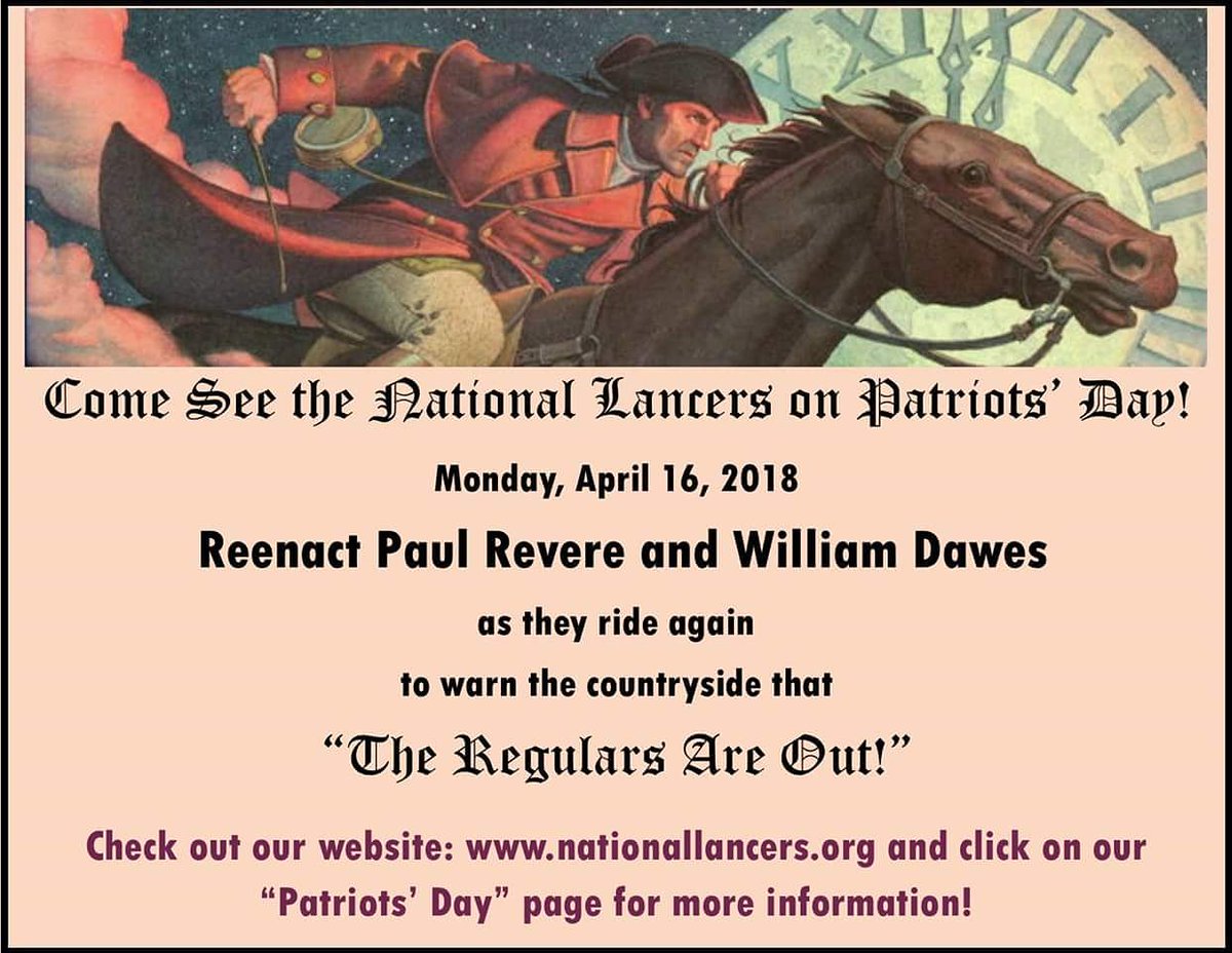 NationalLancers's tweet photo. UPDATE: DUE TO THE INCLIMENT WEATHER TOMORROW, THE PAUL REVERE AND WILLIAM DAWES RIDES HAVE BEEN CANCELLED. https://t.co/pj1793fK7r