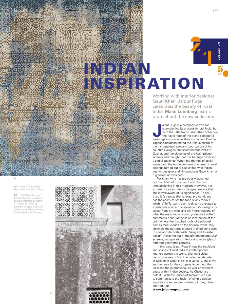 JaipurRugs's tweet photo. Working with Mus Gauri Khan for her first rug collection 'Tattvam', Jaipur Rugs celebrates the beauty of rural India.
Thank you Cover Magazine for featuring us! :)
Browse the collection here: https://t.co/2qiVfwET1n
#cover50 #magazinefeature #tattvam #gaurikhan #jaipurrugs https://t.co/YWVfuBAf0d