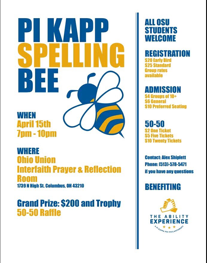 Come out and watch the Pi Kapp spelling bee today at 7pm  <a href="/AbilityEXP/">The Ability Experience</a>