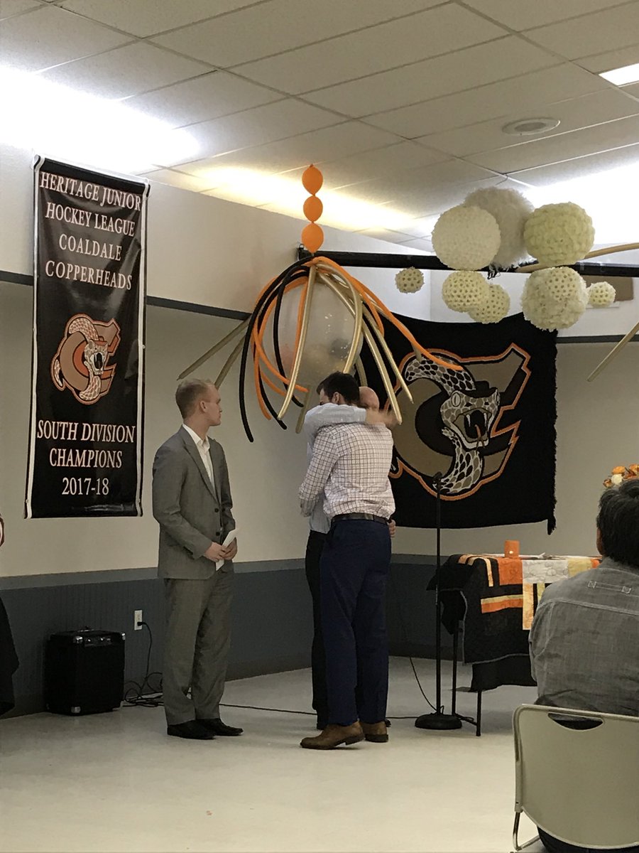 CopperheadsHcky's tweet photo. In memory of Morgan Simpson- three post secondary scholarship were handed out last night for $1000 each to @BernerNolan @10Middleton &amp; @Konschuk3. https://t.co/BN1yPmkEwG