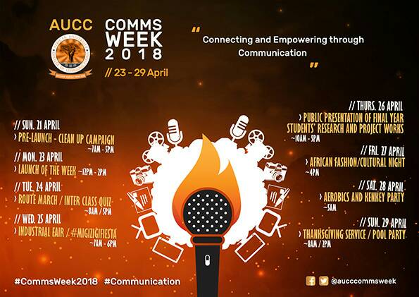 AUCC Comms week celebration!
Mon. 23 -  Sun. 29 April

"Connecting and Empowering through Communication"

#CommsWeek2018 #Communication
<a href="/nayikwei/">JOLAH</a>
<a href="/nana__yaasika/">OHENEWA SAFORO📌</a> @Xtephie_ @xtybrooks FB/Twitter: <a href="/aucccommsweek/">Kojo Yankah School of Communication Studies</a>  x.com/kumordzi7/stat…