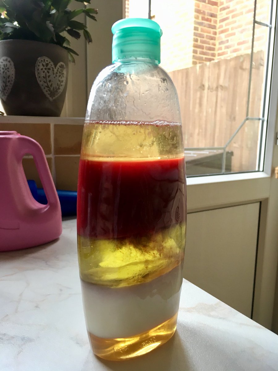 mazsingsuk's tweet image. Dear internet, My small daughter wants u to c her science experiment into immiscible liquids: honey, milk, washing up liquid, water (with food colouring) &amp;amp; oil. Please respond!
#science #childrensscience #funwiththekids