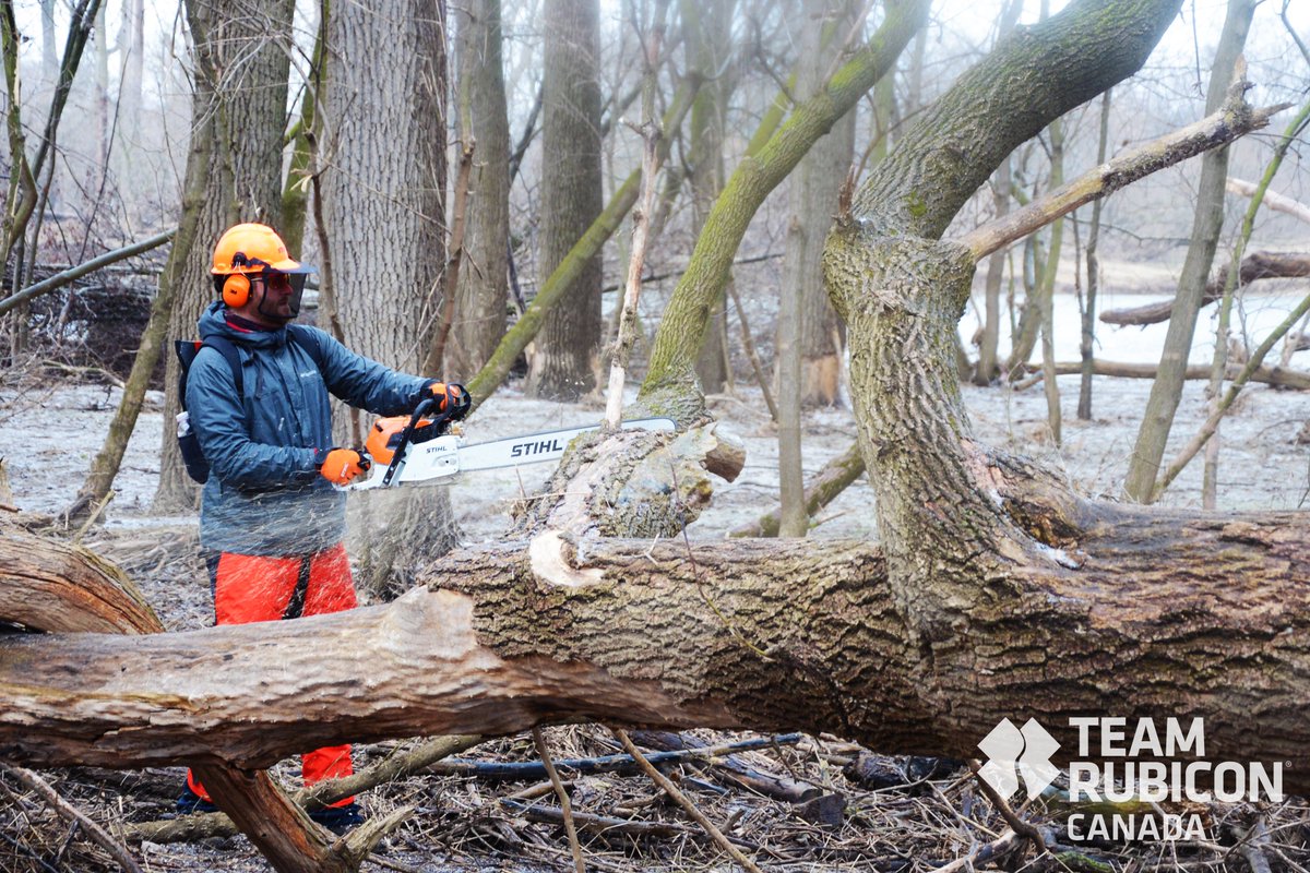 TeamRubiconCAN's tweet photo. Yesterday our team put in work as we took to the trails to start clearing trees at D'Aubigny Park in @CityofBrantford. #TeamRubicon #STIHL https://t.co/MW8Fj8CPDH