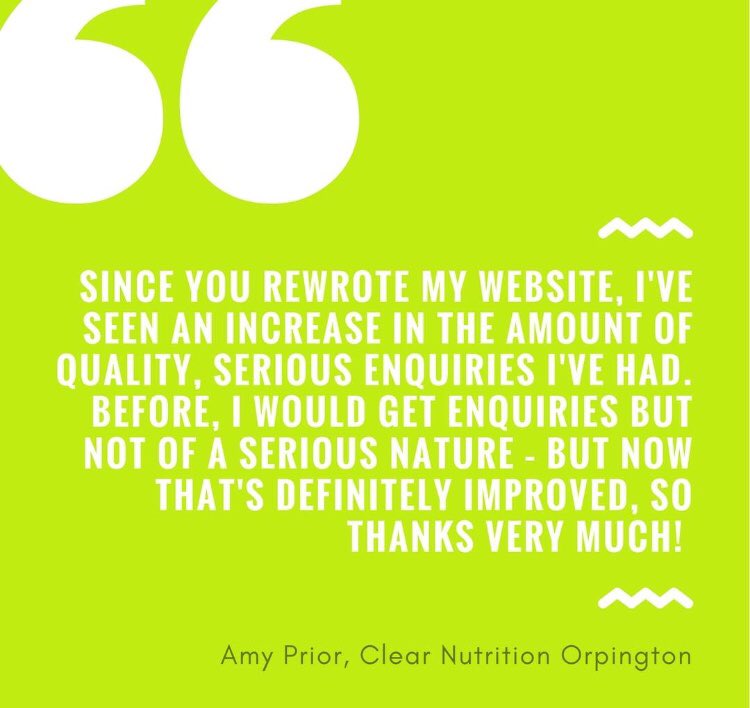 KayWorboys's tweet photo. Thank you for your feedback Amy @clear_nutri #Orpington I’m so pleased the website copy is doing its job for you #copywriting #websitecontent #PIB https://t.co/huQRRmH8Bs