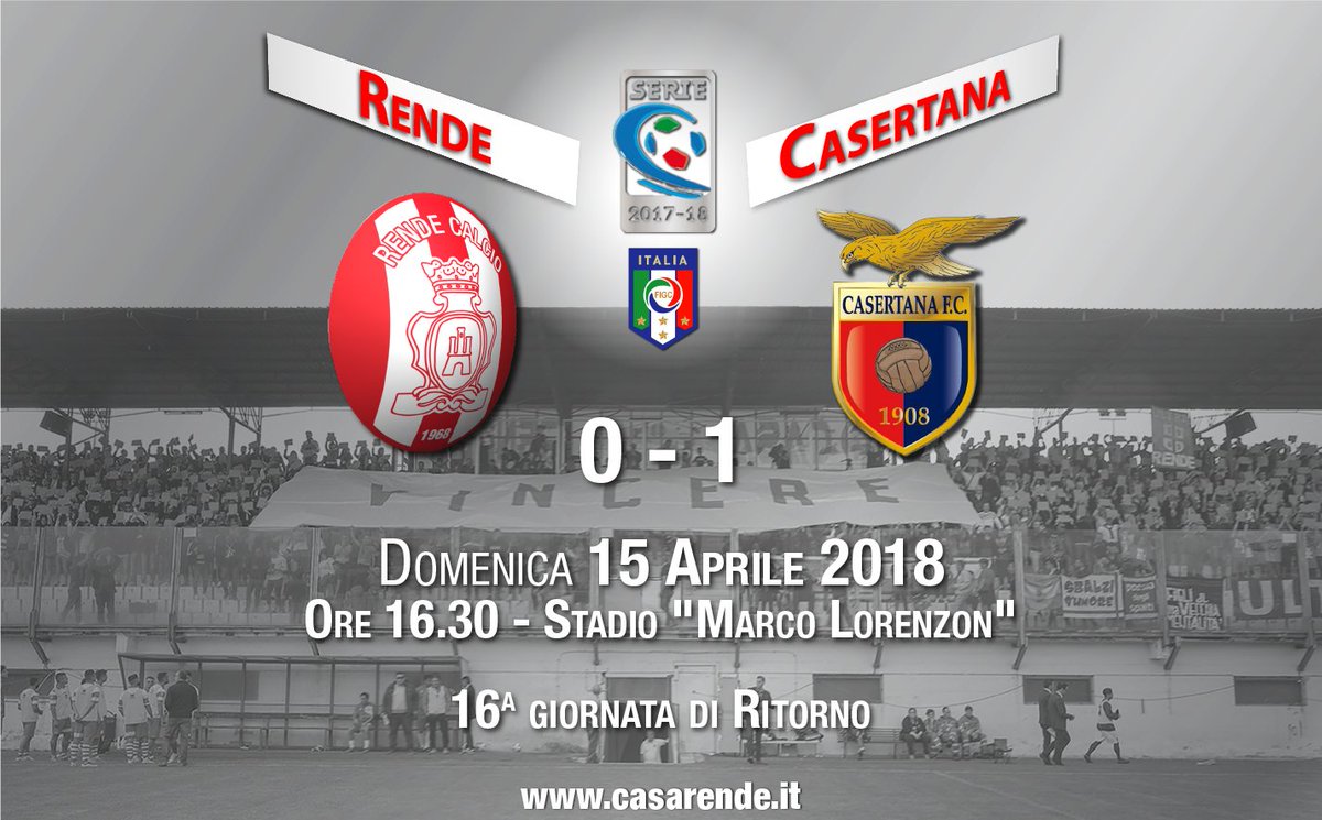 CasaRende's tweet photo. Fine partita
#RendeCasertana 0-1
#SerieC girone C - 16a giornata di ritorno
#RendeCalcio #CasaRende #ForzaRende https://t.co/97BtRV3qJx