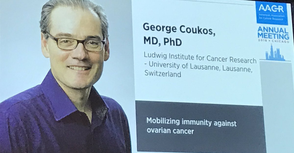 weldeiry's tweet photo. Great to see former colleague George Coukos now in Lausanne speaking about harnessing immune infiltration to attack ovarian cancer. #AACR18 https://t.co/ROsG5ZcgkN
