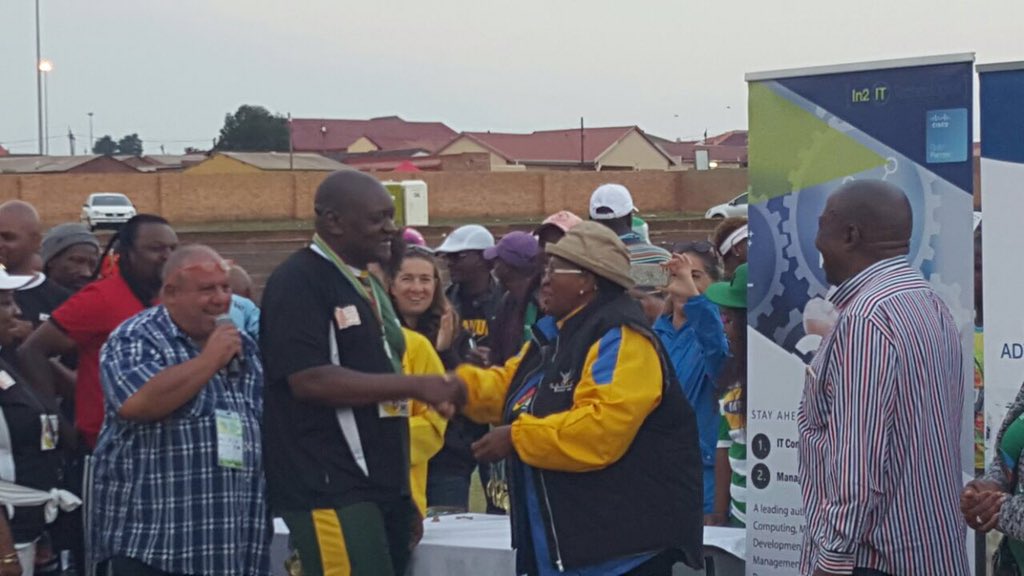 GautengProvince's tweet photo. #PSCG18 Premier receiving his medal from MEC @FaithMazibukoSA - well played Premier @PREMIERSCG https://t.co/SYxDHkJUvU