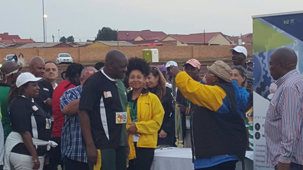 GautengProvince's tweet photo. #PSCG18 Premier receiving his medal from MEC @FaithMazibukoSA - well played Premier @PREMIERSCG https://t.co/SYxDHkJUvU