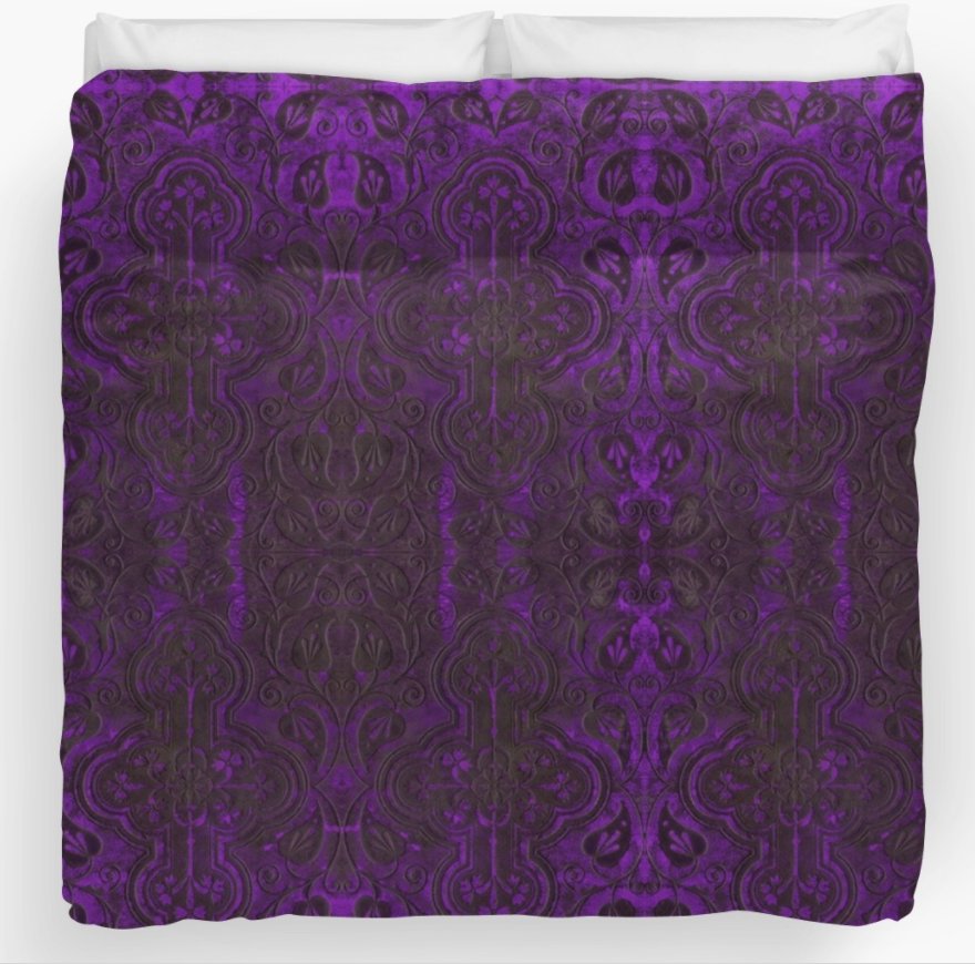 MooseDisco's tweet photo. Fancy some Gothic bedding to play monsters in? Here's my gothic bedding, https://t.co/PcSJ5Tzg65 purple carved cover of an 1860s Pilgrim's Progress, #gothicsundays #gotgoth #gothic #gothicbedding #gothicbedroom #gothicdecor #gothdecor #purple #purplebedding #purpledecor https://t.co/99ln5hfGT4