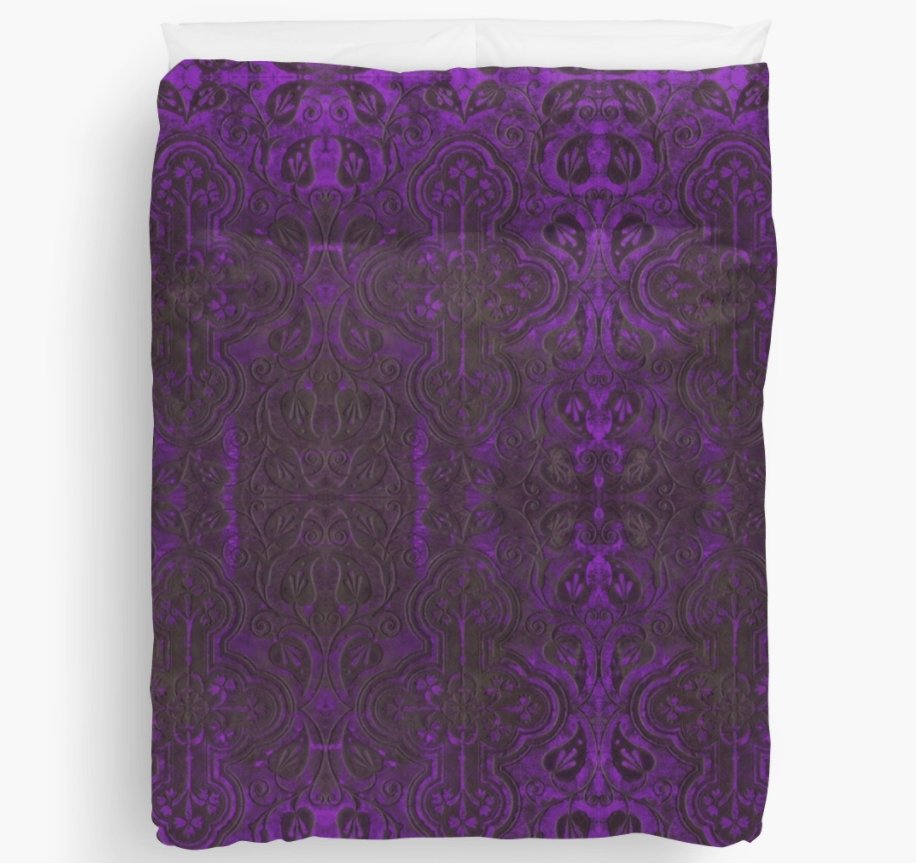 MooseDisco's tweet photo. Fancy some Gothic bedding to play monsters in? Here's my gothic bedding, https://t.co/PcSJ5Tzg65 purple carved cover of an 1860s Pilgrim's Progress, #gothicsundays #gotgoth #gothic #gothicbedding #gothicbedroom #gothicdecor #gothdecor #purple #purplebedding #purpledecor https://t.co/99ln5hfGT4